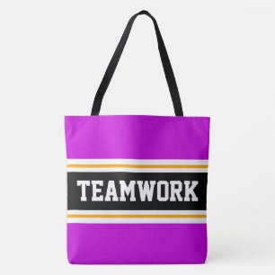 TEAMWORK Sportief Roze Zwart Wit Racing Strepen Draagtas