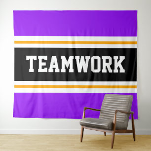 TEAMWORK Sportieve Paarse Zwart Wit Racing Stripes Wandkleed