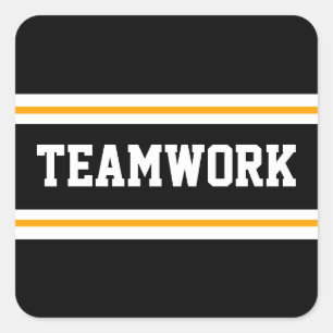 TEAMWORK Sportieve Zwart Wit Geel Racing Stripes Vierkante Sticker