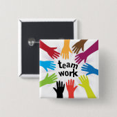 teamwork vierkante button 5,1 cm (Voorkant /achterkant)