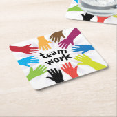 teamwork vierkante kartonnen onderzetter (Schuin)