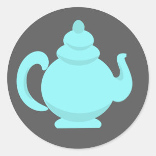 Teapot Aqua en Gray Ronde Sticker
