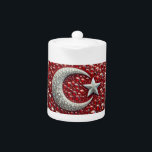 Teapot aux couleurs turques Design<br><div class="desc">Ajoutez une touche de fierté turque à votre heure du thé avec notre théière aux couleurs du drapeau Türkiye, rehaussée de reflets brillants en pierres précieuses dans un design 3D vibrant! Cette élégante théière présente le rouge et le blanc audacieux du drapeau Türkiye, avec des accents de pierres précieuses qui...</div>