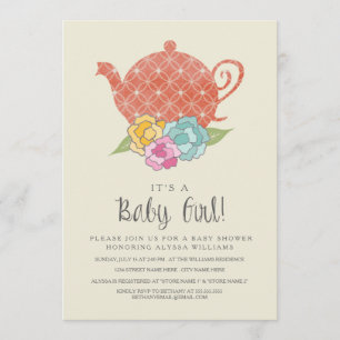 teapot Baby Girl Shower Kaart