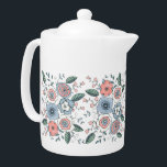 Teapot Boho Blush Pink Blue<br><div class="desc">Joli rose et bleu poudreux avec un accent vert feuillage. Fleurs et feuillage doux et doux. Art à trait floral dessiné à la main avec détail aquarelle. Ce design girly bohème est idéal pour de nombreux cadeaux et occasions. Profitez d'une impression tendance et élégante pour votre prochaine idée de cadeau,...</div>
