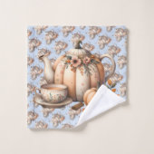 Teapot citrouille avec fleurs d'automne (Gant de toilette)