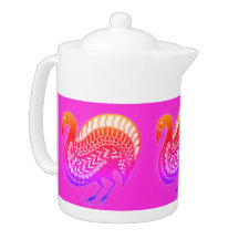 Teapot d'orange et d'oiseau rose inspiré de la Grè