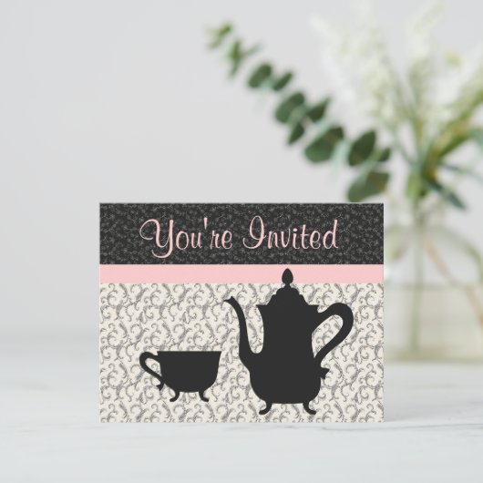 Teapot en Cup op Fancy achtergrond Kaart (Staand voorkant)