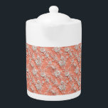 Teapot en porcelaine à effet dentelle fleurie de c<br><div class="desc">Teapot en porcelaine à effet dentelle fleurie de corail gras 2</div>