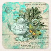  Teapot & Ephemera Collage Vierkante Kartonnen Onderzetter (Voorkant)
