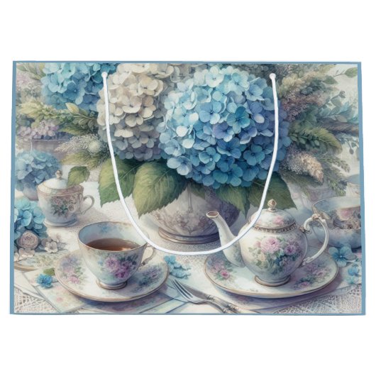 Teapot et sac cadeau Hydrangea bleu (Devant)