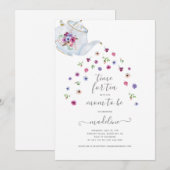 Teapot Floral Baby shower Tea Party Invitation (Devant / Derrière)