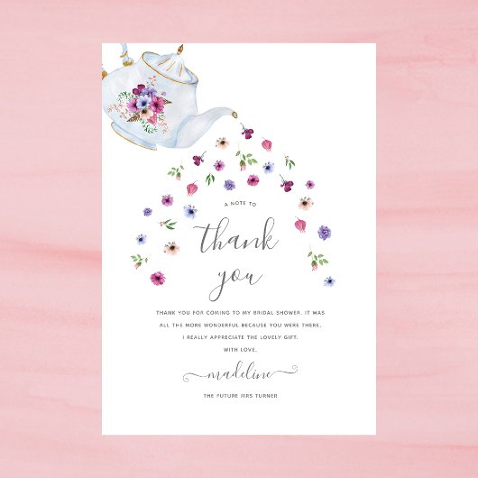 Teapot Floral Tea Party Carte de remerciements