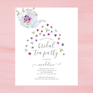 Teapot Floral Vrijgezellenfeest Tea Party Invitati Flyer