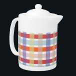 Teapot Motif en céramique Plaid Check coloré<br><div class="desc">Plaid été multicolore / vérifier théière motif. Des tons violets,  bleu ciel,  rose rousse,  jaune,  orange,  framboise et violet s'accordent à tous les décors et égayent votre cuisine ou votre bureau pour les mois de printemps et d'été.</div>