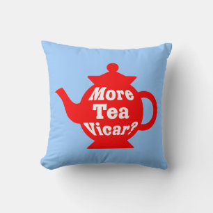 Teapot, nog meer thee Vicar? - Rood en wit op blau Kussen