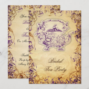Teapot paars Rustic Bridal Tea Invites Kaart