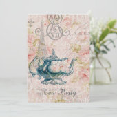 teapot paris eiffel tower tea party kaart (Staand voorkant)