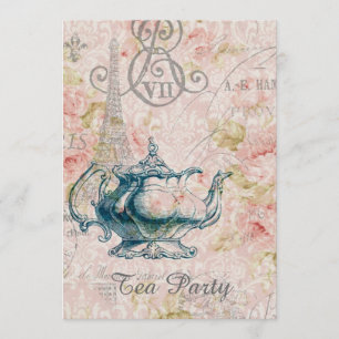 teapot paris eiffel tower  tea party kaart