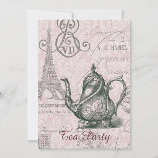 teapot paris eiffel tower  tea party kaart (Voorkant)