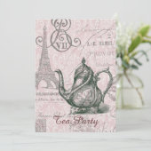 teapot paris eiffel tower  tea party kaart (Staand voorkant)
