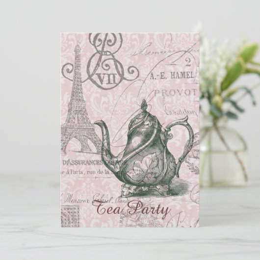 teapot paris eiffel tower  tea party kaart (Staand voorkant)