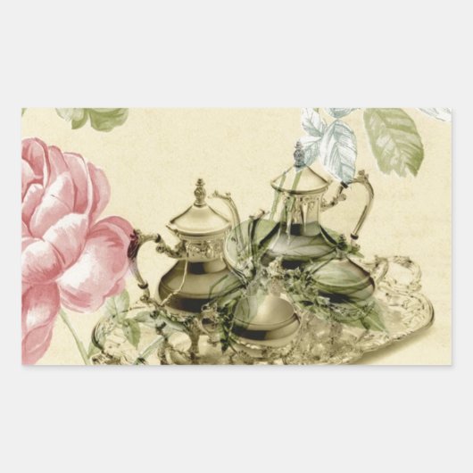 Teapot Paris Tea Party Rechthoekige Sticker (Voorkant)