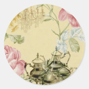 Teapot Paris Tea Party Ronde Sticker