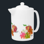 Teapot : Pommes à vie fixe Feuilles d'automne<br><div class="desc">Graphiques d'ordinateur avec dessin main libre Adobe Peinture & Marqueurs de couleurs Vie morte / Pommes avec feuilles d'automne</div>