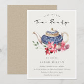  Teapot rouge Baby shower Floral Invitation Tea Pa (Devant / Derrière)