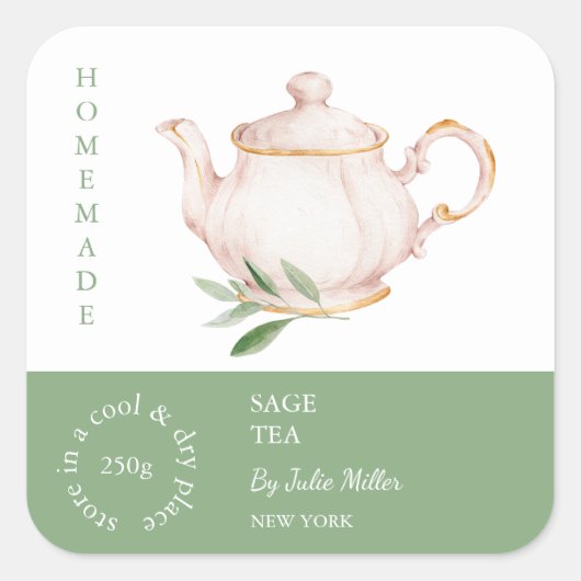 Teapot Sage Tea Étiquette (Devant)