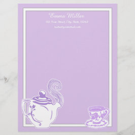 Teapot & Teacup Lavender & White Custom Letterhead Briefhoofd