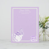 Teapot & Teacup Lavender & White Custom Letterhead Briefhoofd (Staand voorkant)