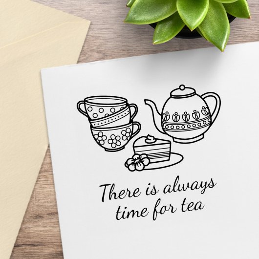 Teapot, Teacups en Cake Quote Rubberstempel