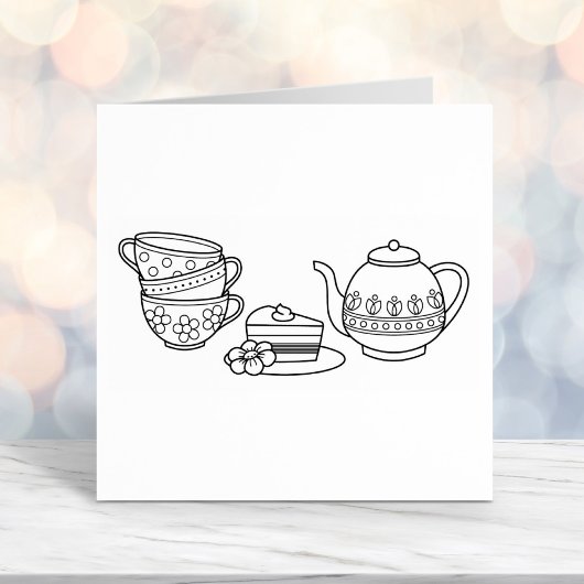 Teapot, Teacups en Cake Zelfinktende Stempel