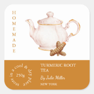 Teapot Turmeric Étiquette de thé racine