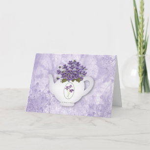 Teapot Violets Large Font Birthday Kaart