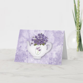 Teapot Violettes Grandes Police Carte Anniversaire