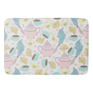 Teapots Teacups en Birds Whimsical Pastel Pattern Badmat