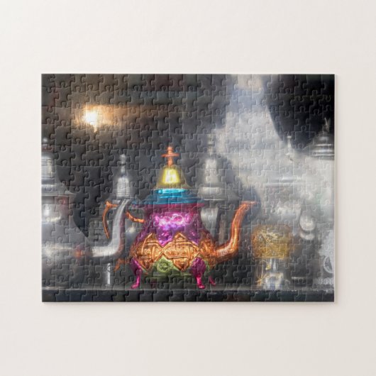 Teapots voor verkoop op de markt legpuzzel (Horizontaal)