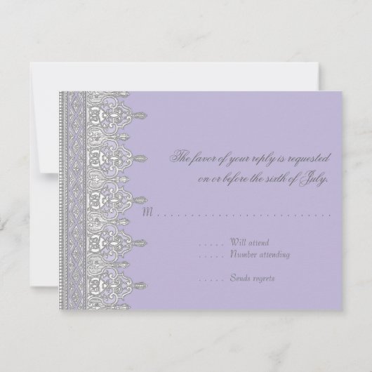 Tear Drop Lace, Lavender & Grey - Weddenschap RSVP Kaartje (Achterkant)