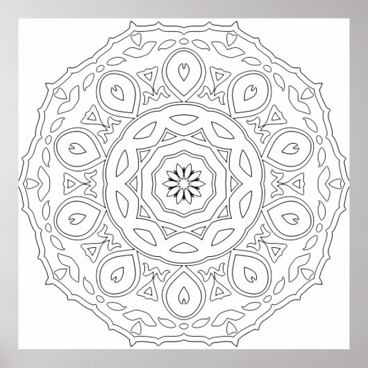 Teardrop Heart Mandala with Ornate Leaf Layers Poster (Voorkant)