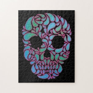 Teardrop Snoep schedel in blauw, groen en roze Legpuzzel