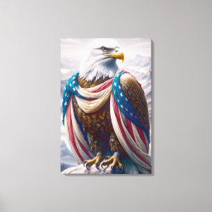 Tearful Bald Eagle met Amerikaanse vlag Canvas Afdruk