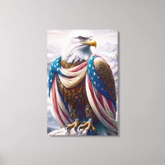 Tearful Bald Eagle met Amerikaanse vlag Canvas Afdruk (Voorkant)