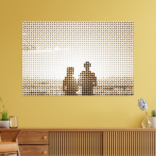 Tech Black&Oranje Halftone Effect Couple Beach Canvas Afdruk (Insitu (Woonkamer))