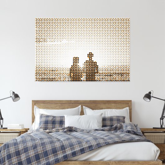 Tech Black&Oranje Halftone Effect Couple Beach Canvas Afdruk (Insitu (Slaapkamer))