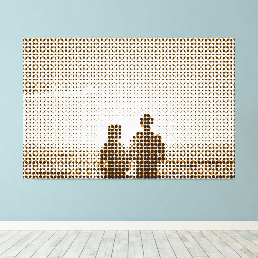 Tech Black&Oranje Halftone Effect Couple Beach Canvas Afdruk (Insitu (Houten vloer))