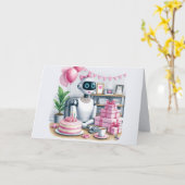 Tech Girls Pink Sparkle Robot Carte d'anniversaire (Fleur jaune)