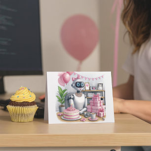 Tech Girls Roze Glitter Robot Verjaardagskaart Kaart